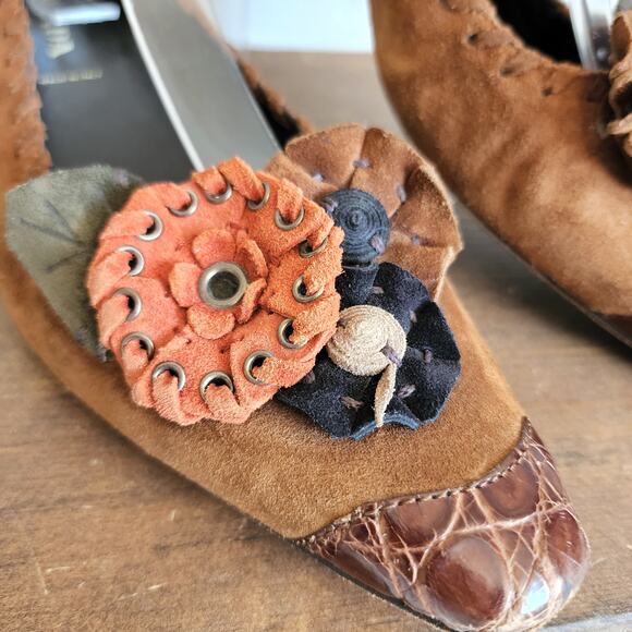 Prada Designer Kitten Heel Brown Suede Floral Pumps Women's Size 40 - Picture 2 of 14